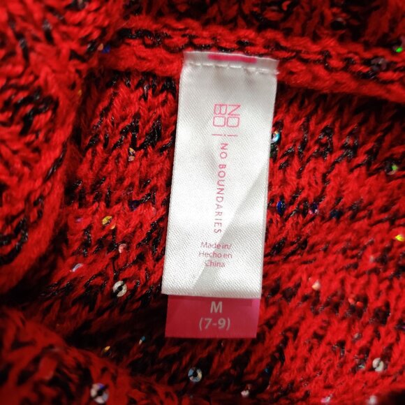 No Boundaries M Red Sequin Cowl Neck Sweater Shimmer Knit Off Shoulder Holiday - Picture 8 of 12